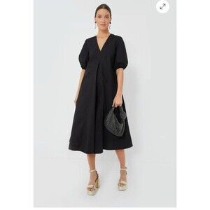 Ganni Black Organic Cotton Poplin Long Dress Capsule Quiet Luxury